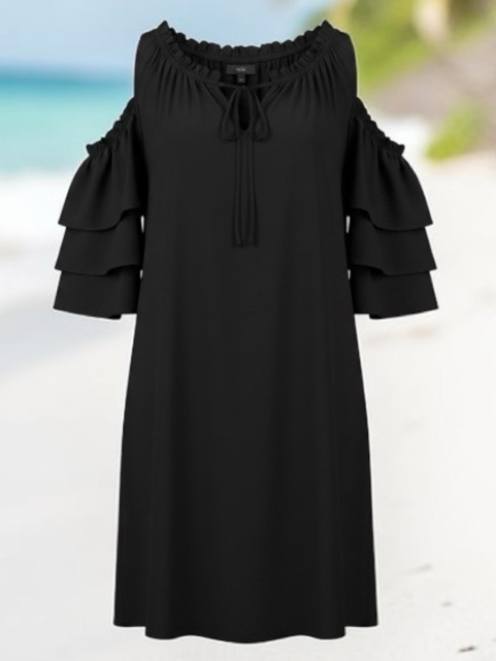 Mossimo Supply Co. Black Cold-Shoulder Ruffle Midi Dress